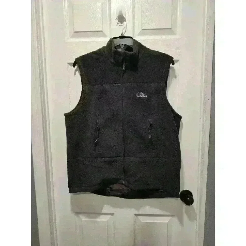 Pure Alaska Mens Charcoal Gray Fleece Full Zip Vest Size LARGE